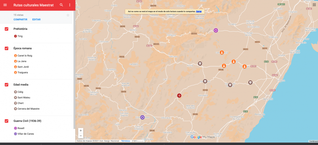 Mapa rutas culturales Maestrat